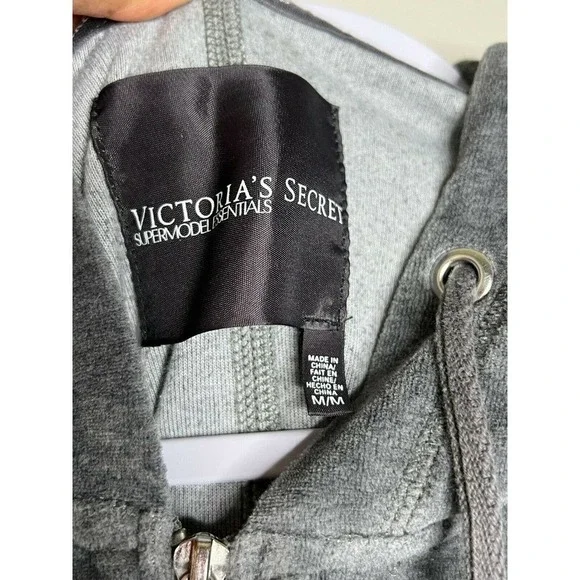 Victoria's Secret Medium Supermodel Essentials Gray Hooded Sweatshirt Full Zip - Picture 2 of 3